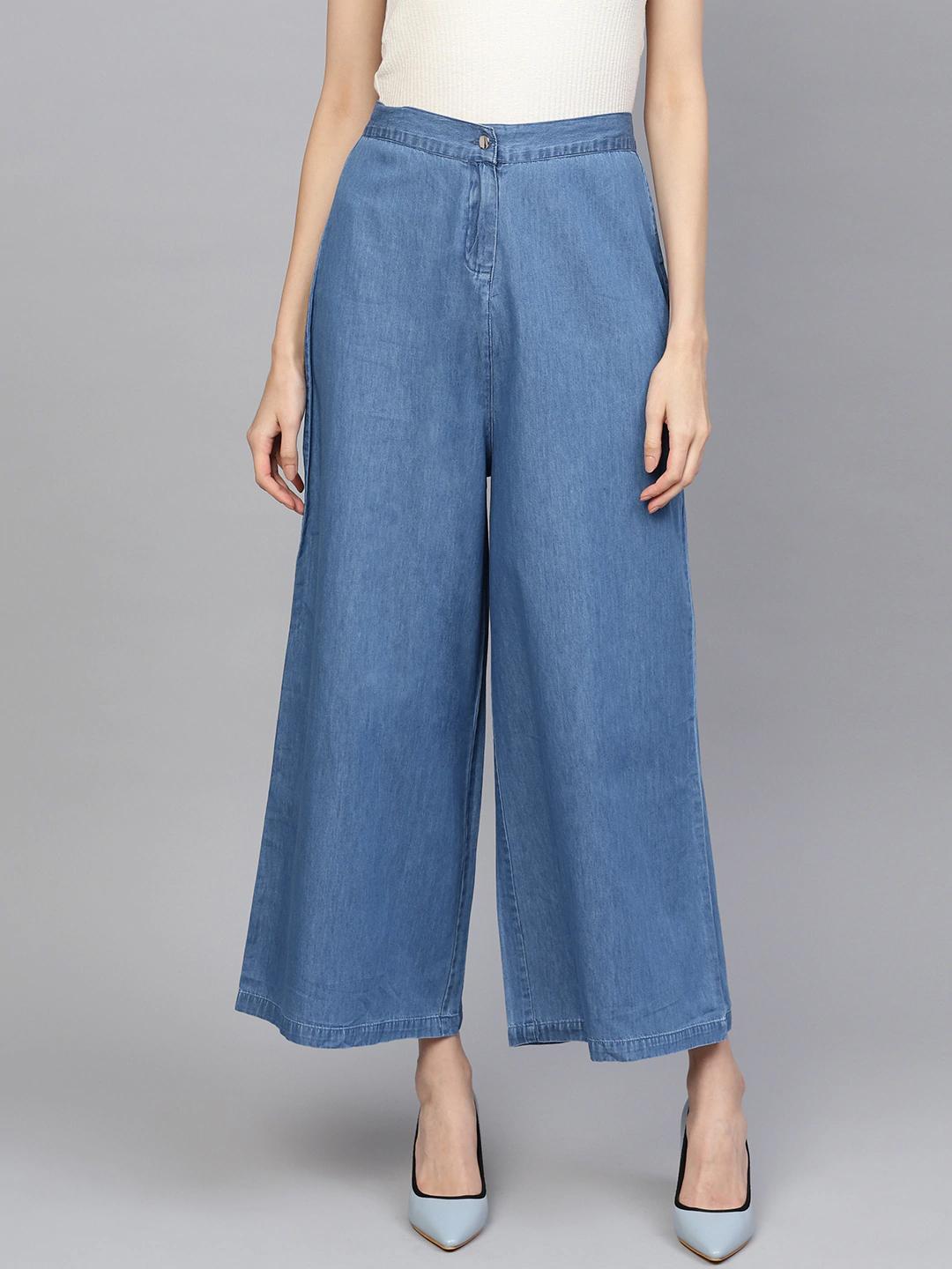 Buy SASSAFRAS Women Blue High-Rise Denim Parallel Trousers