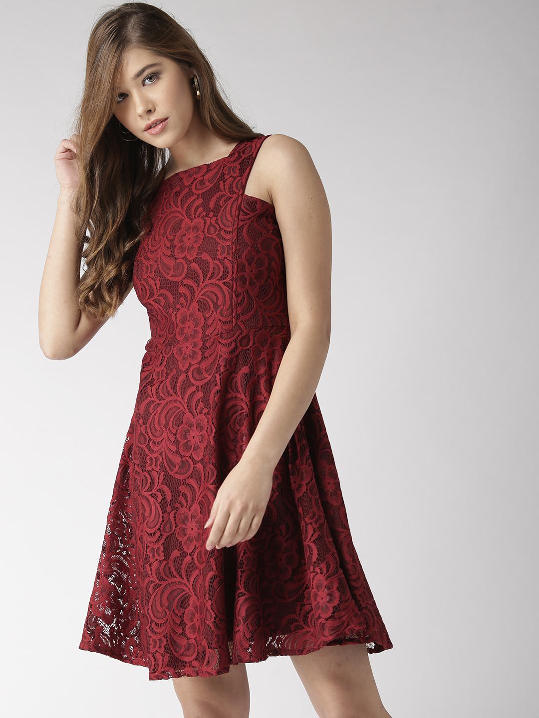 Buy 20Dresses Women Burgundy Lace Fit & Flare Dress - Dresses for Women  6541420 | Myntra
