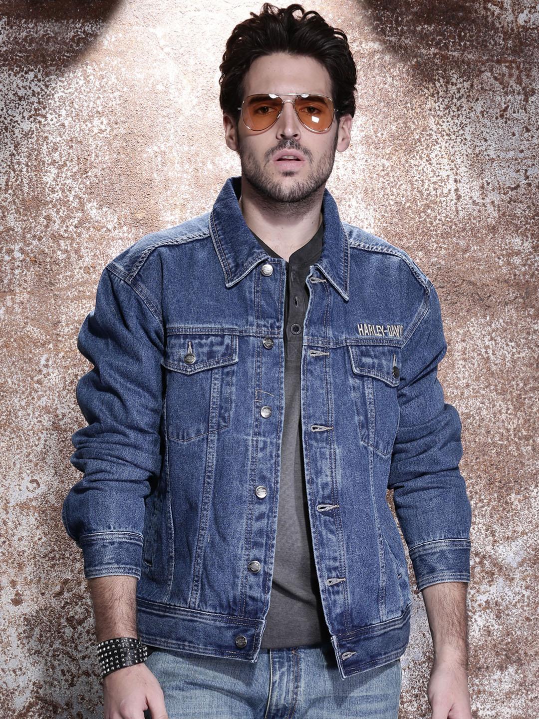 Buy Harley-Davidson Men Blue Bar & Shield Logo Denim Jacket