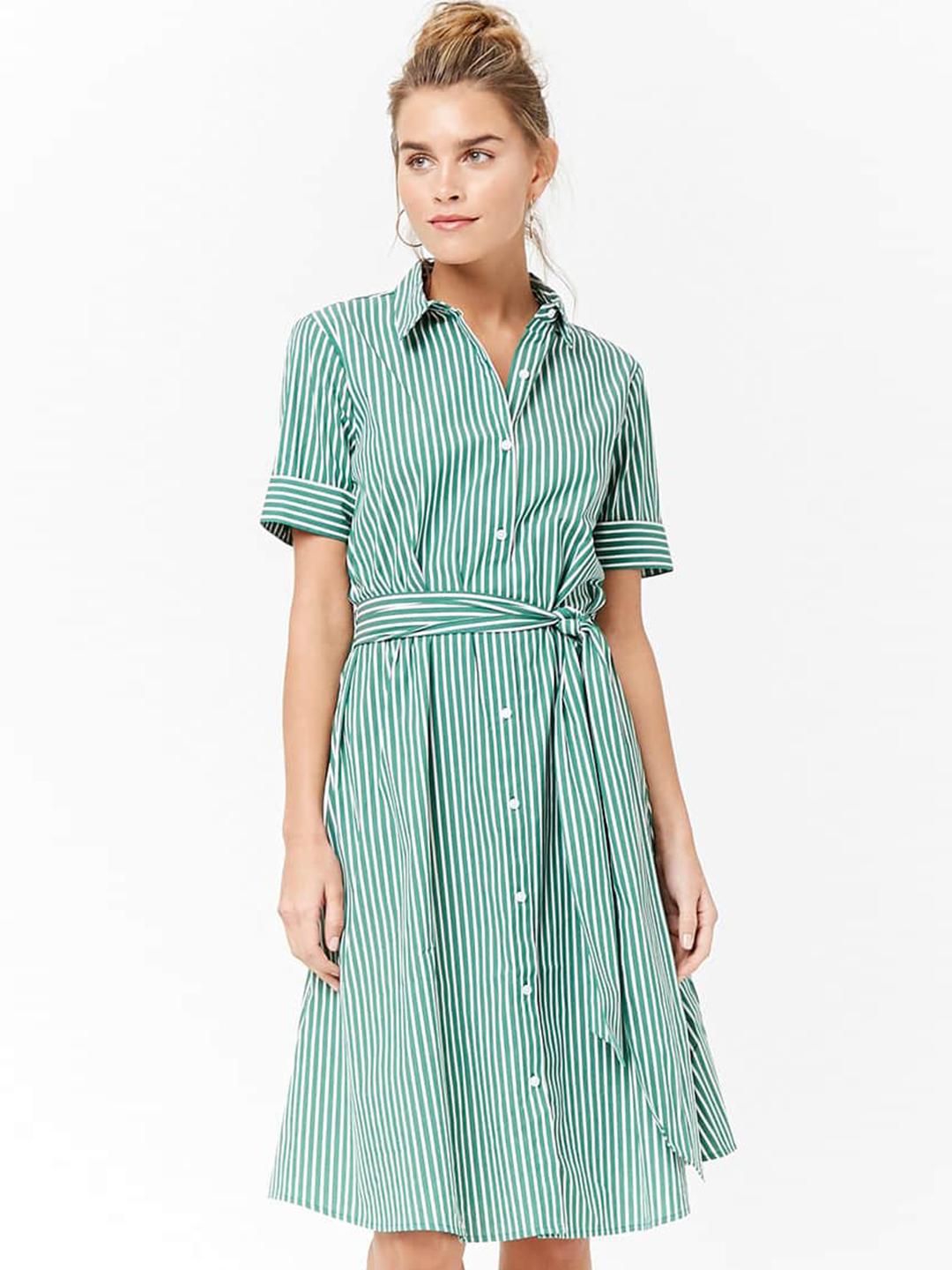 Buy FOREVER 21 Women Green & White Striped Shirt Dress - Dresses for Women  6616165 | Myntra