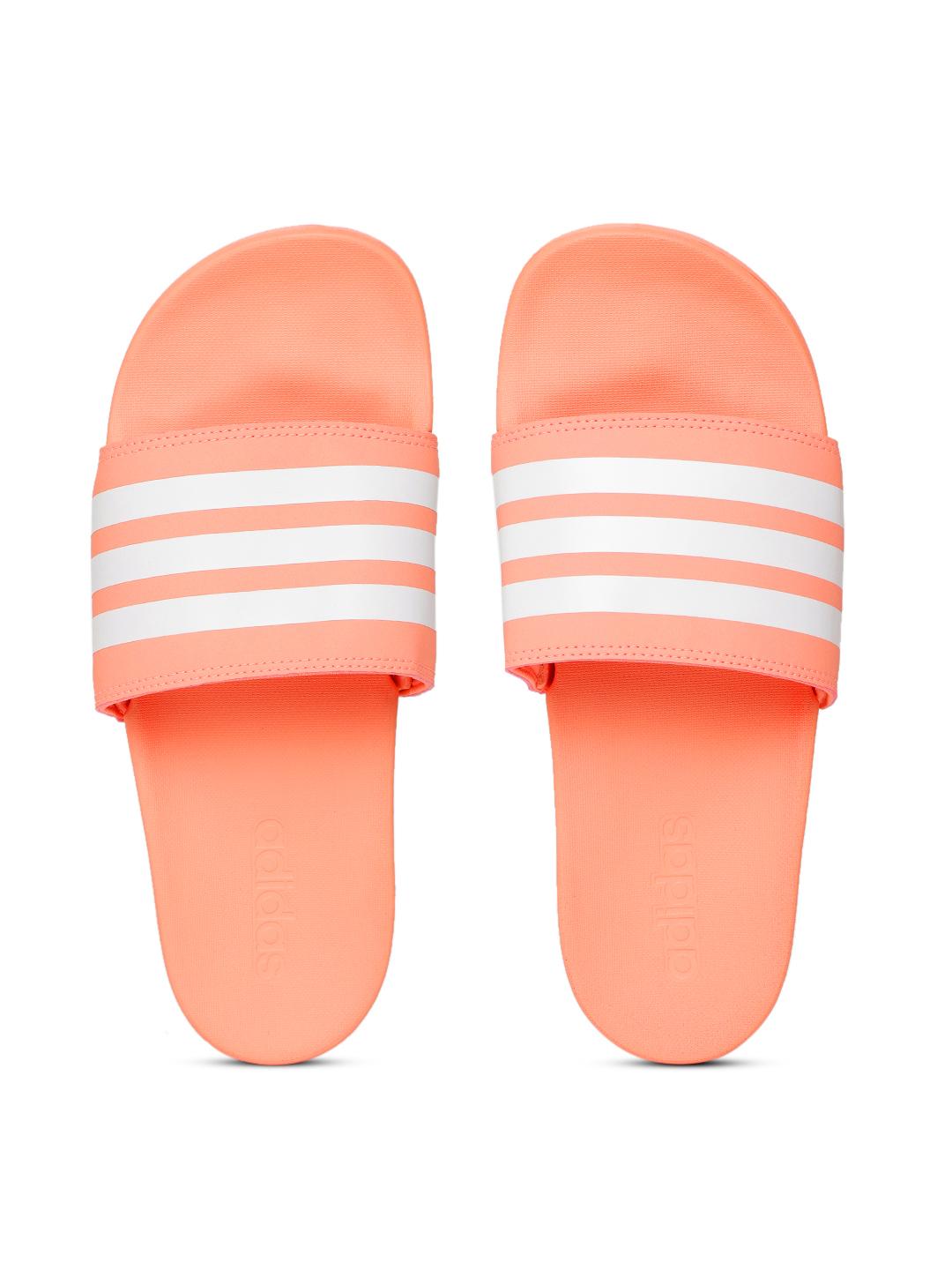 Buy ADIDAS Women Peach-Coloured & White Adilette Comfort Striped