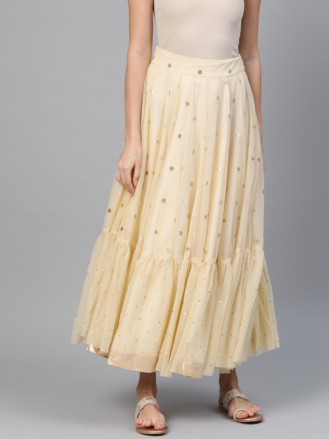 Buy WISHFUL by W Women Cream-Coloured & Golden Printed Net