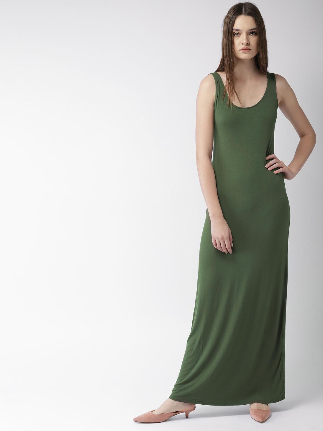knee length dresses for ladies Forever 21 Green Off Shoulder Ruffle Tie Long Sleeve Elastic Waist Min –  Brie main image 1