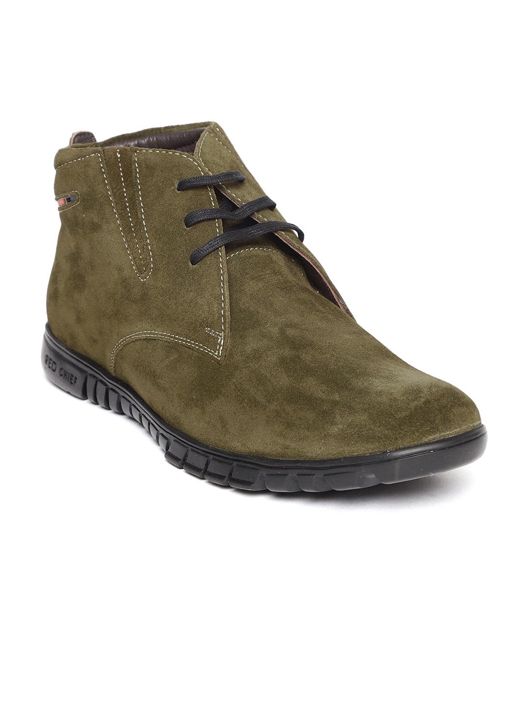 Buy Red Chief Men Olive Green Leather Flat Boots Boots for Men