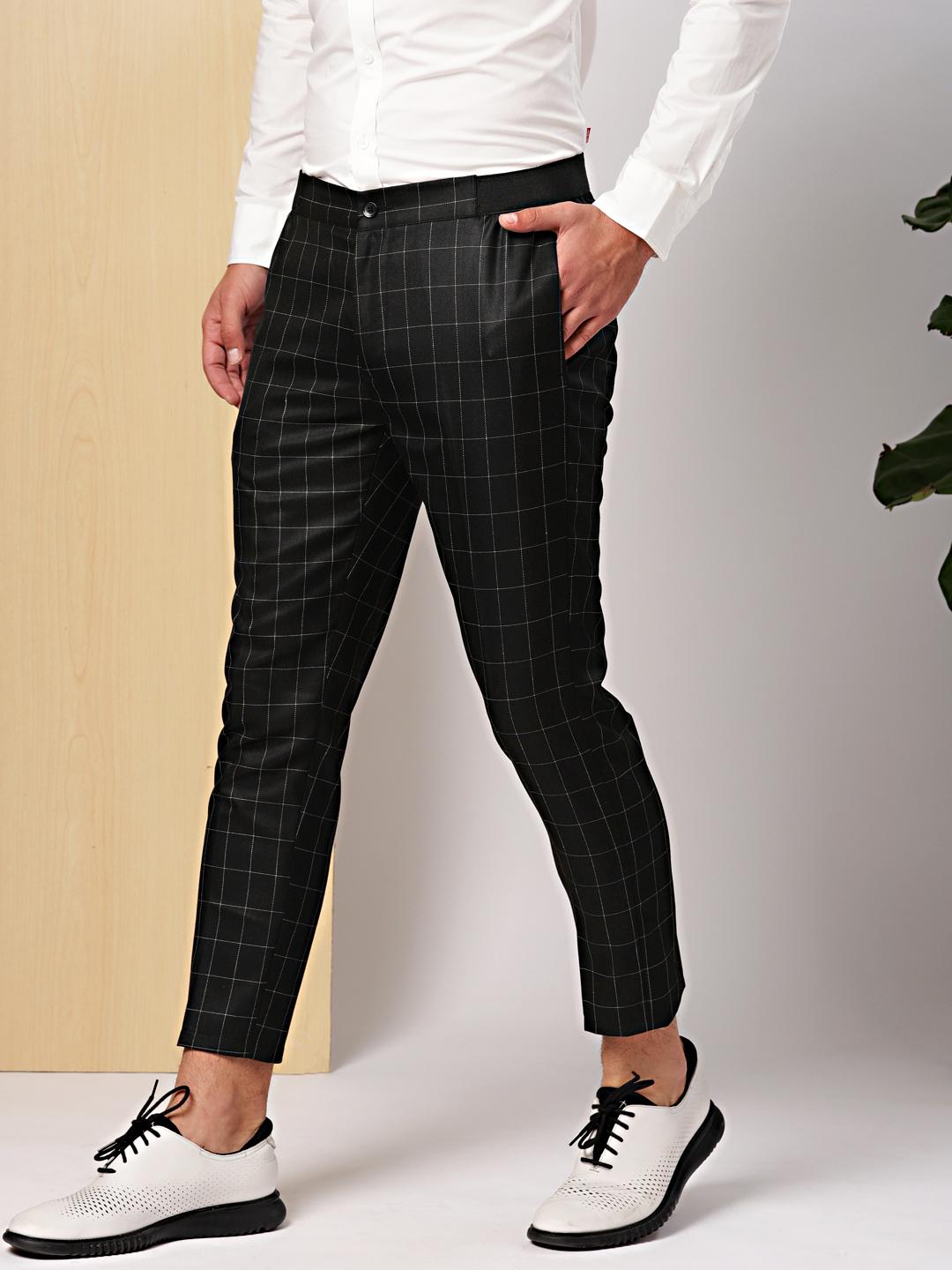 INVICTUS Men Black Slim Fit Checked Formal Trousers