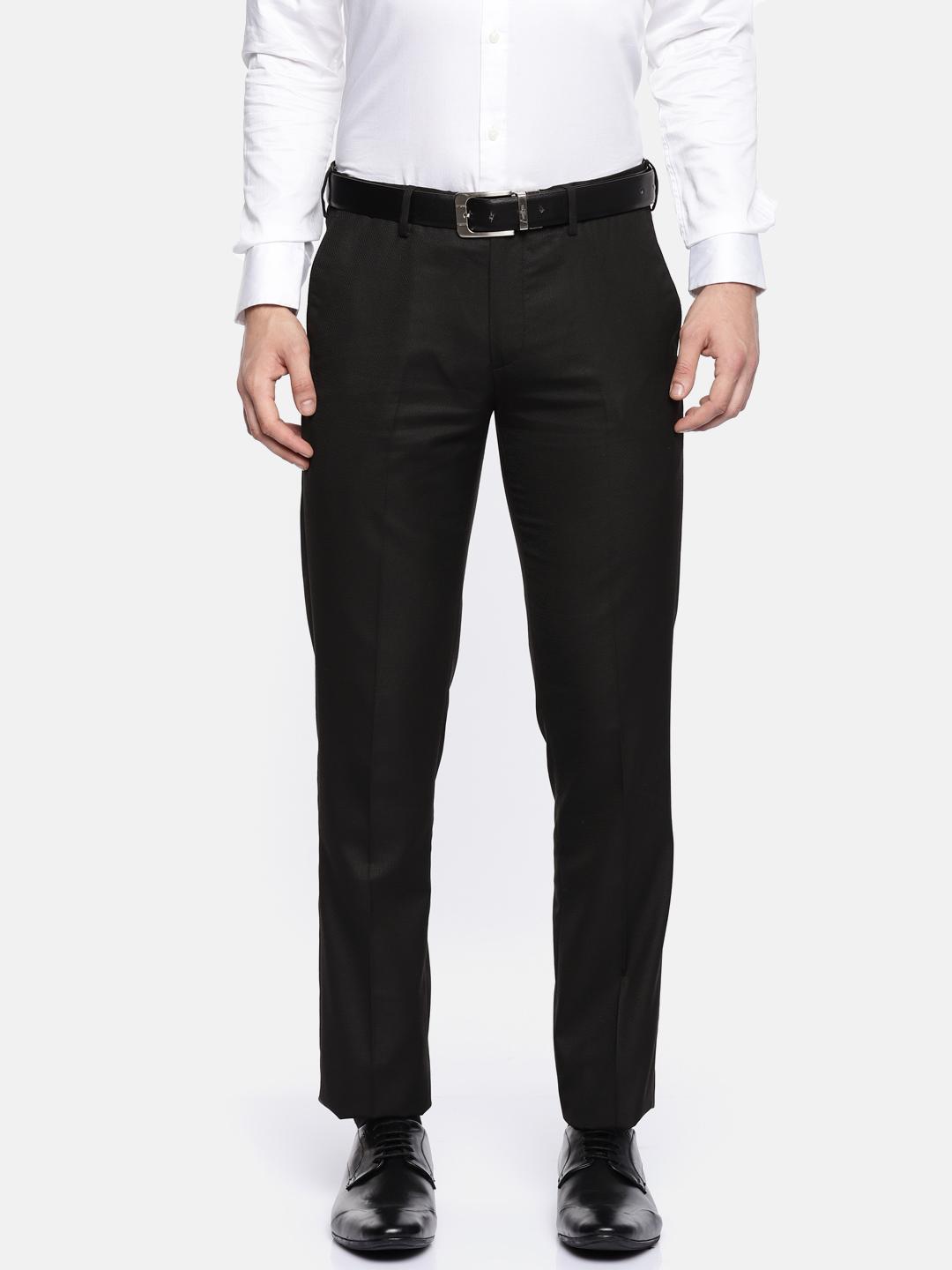 Pants Formal Attire Polo Polo Men Black Slim Fit Self Design Formal