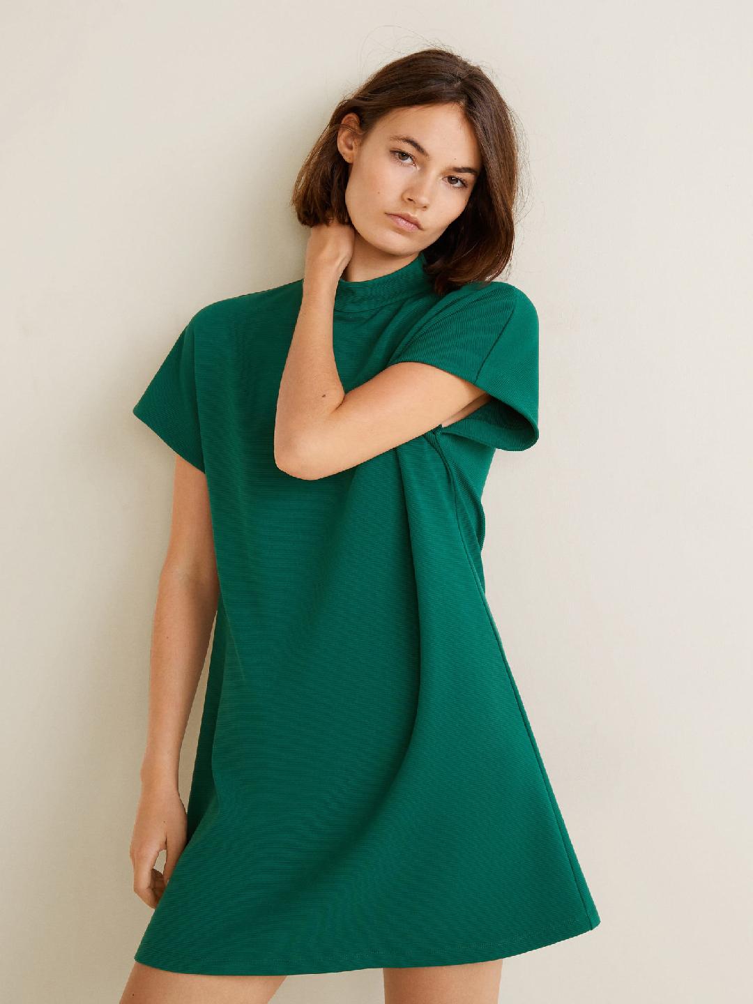 green emerald velvet dress Short ruffle printed dress