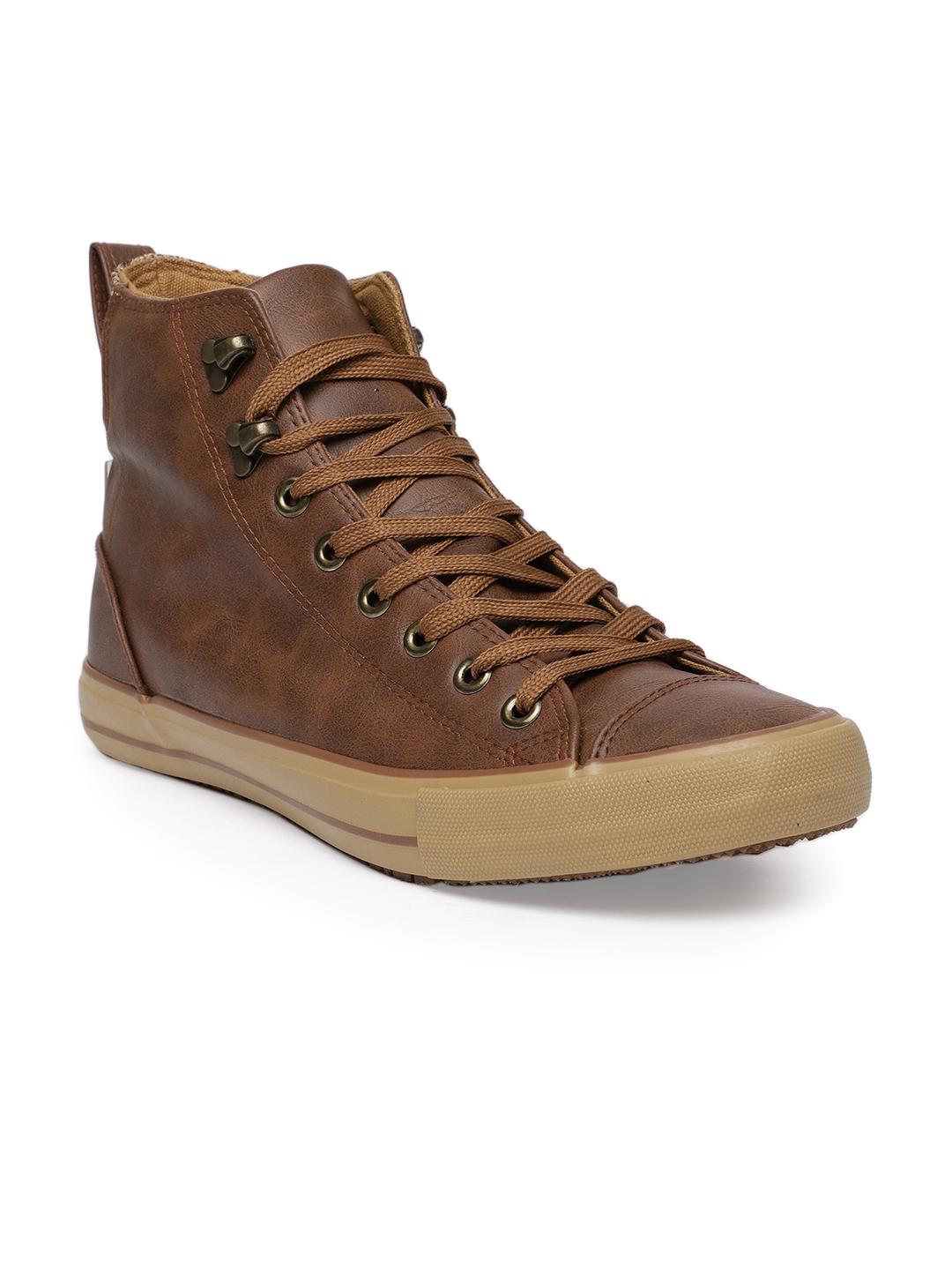 Buy Flying Machine Men Tan Brown BRUTE Leather Mid-Top