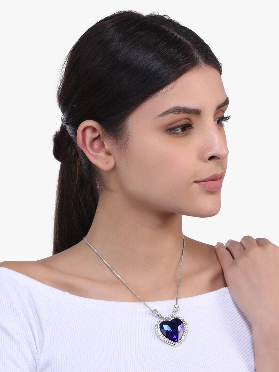 Buy Peora Women Silver-Plated Sapphire Blue Titanic Heart of The