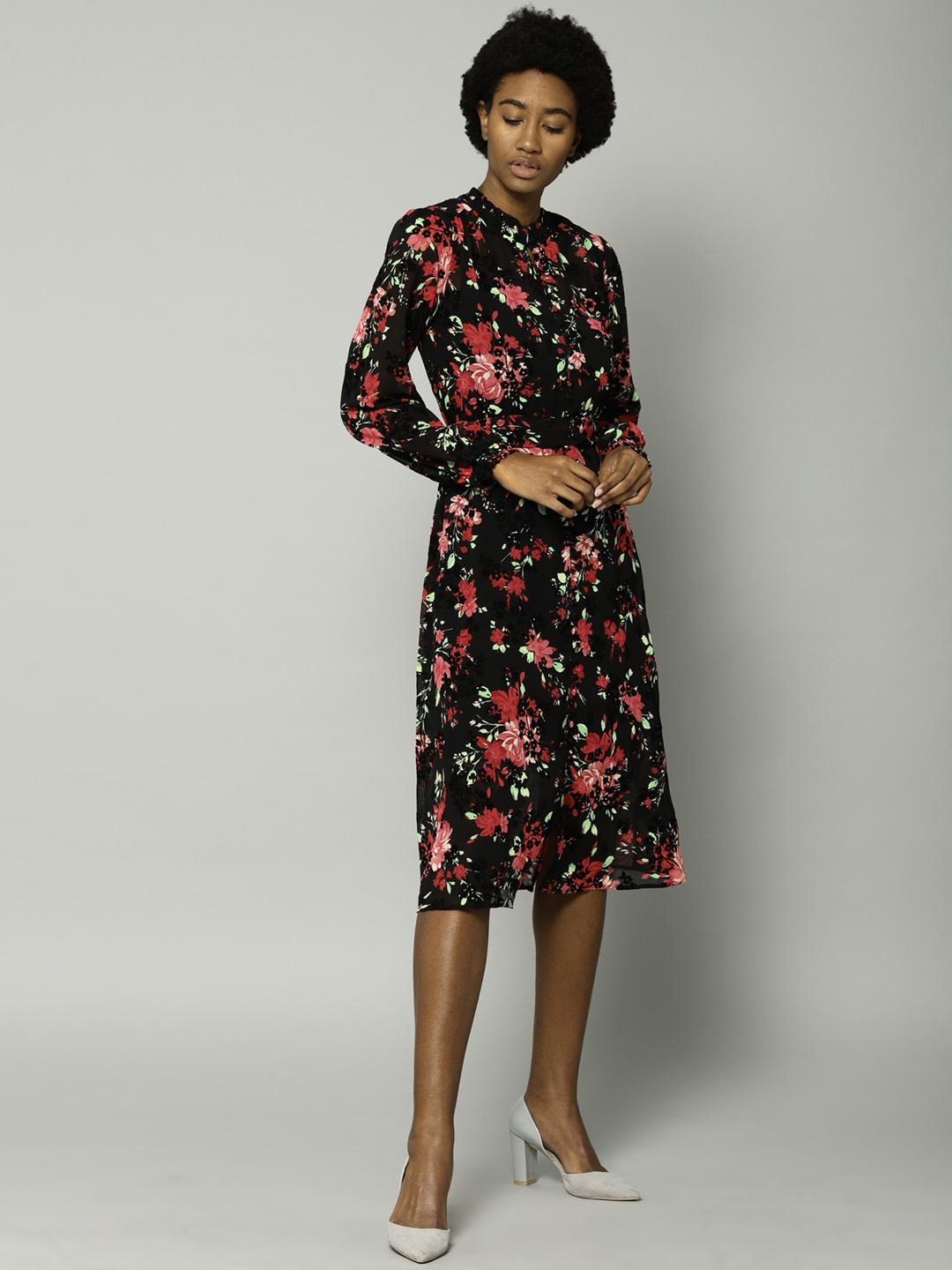 Buy Marks & Spencer Women Black Printed Fit and Flare Dress - Dresses for  Women 7323898 | Myntra