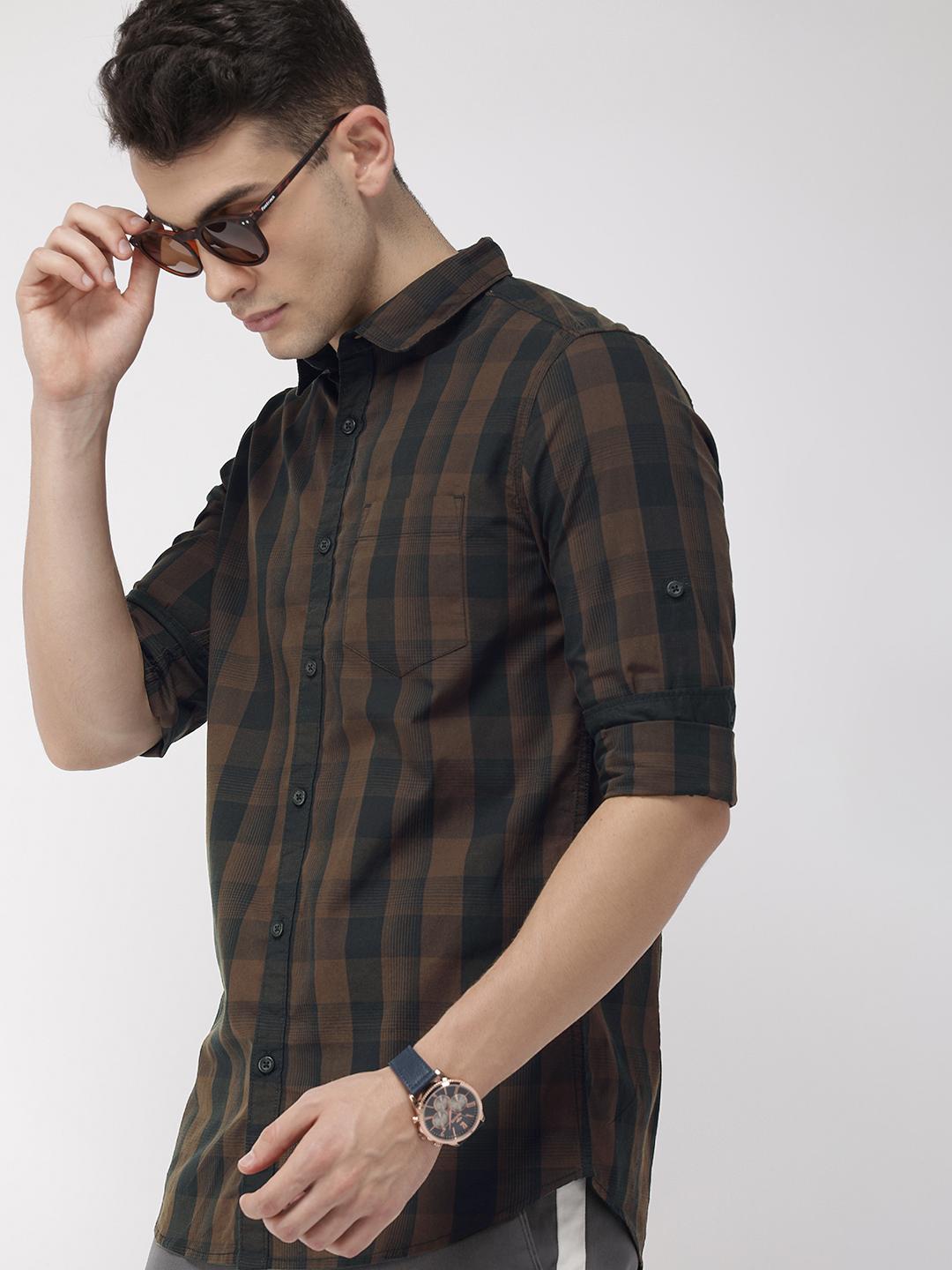 Buy HIGHLANDER Men Brown & Black Slim Fit Checked Casual Shirt - Shirts for  Men 7324885 | Myntra
