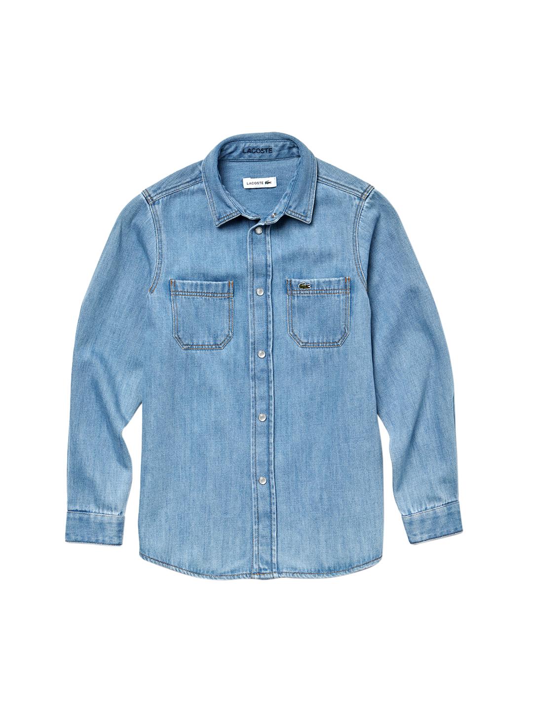 Buy Lacoste Boys Blue Regular Fit Faded Casual Denim Shirt