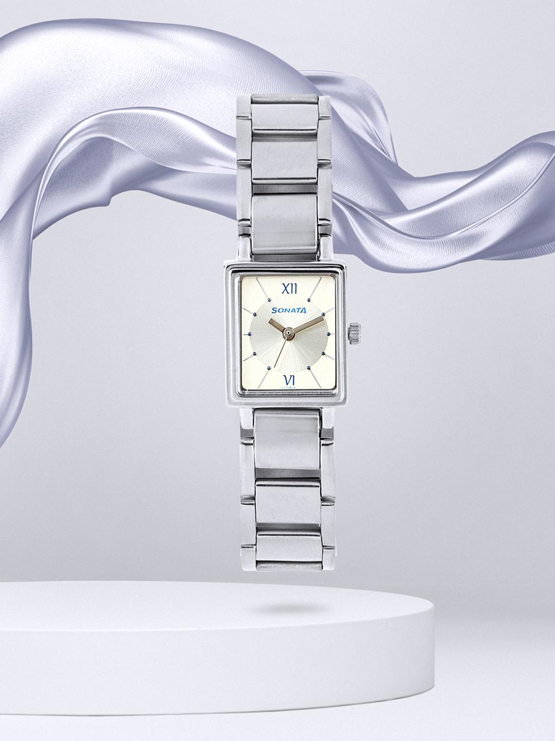 Buy Sonata Women Silver-Toned Off-White Dial Watch NF8080SM01