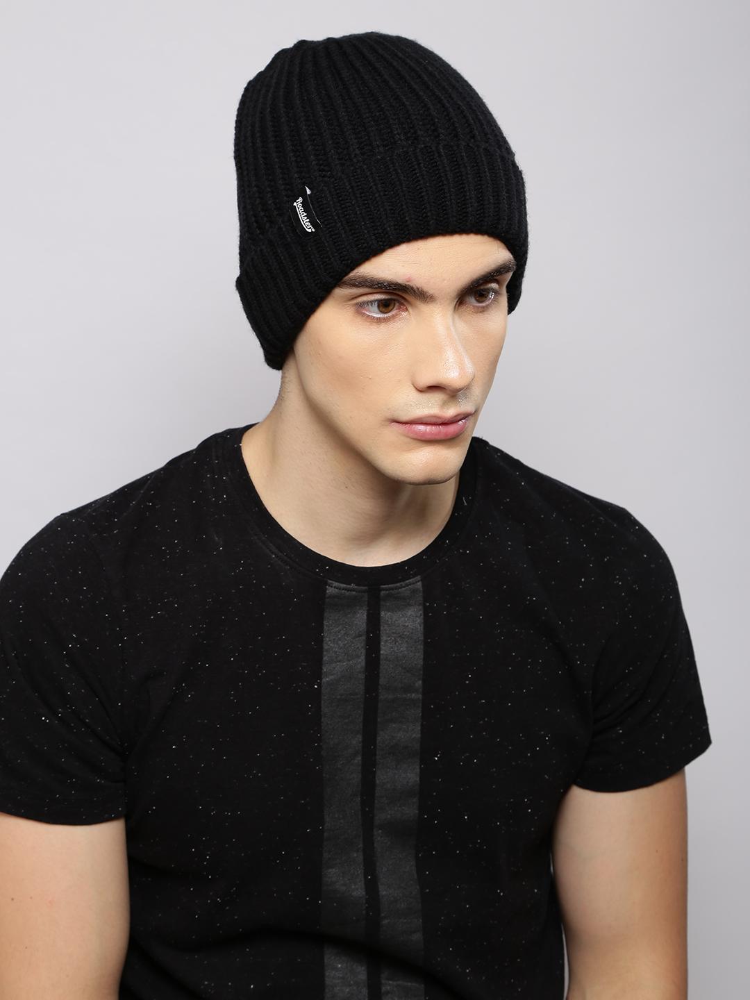 Buy Roadster Unisex Black Self Design Beanie - Caps for Unisex