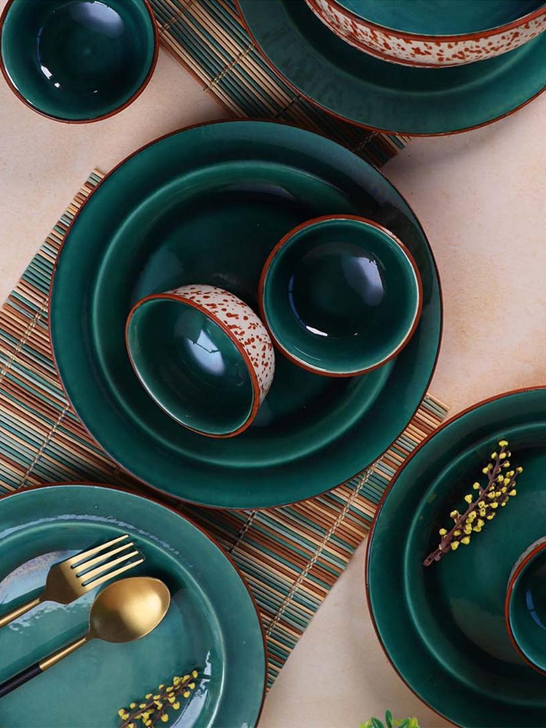 Buy VarEesha Set of Teal Blue Brown Printed Ceramic Dinner