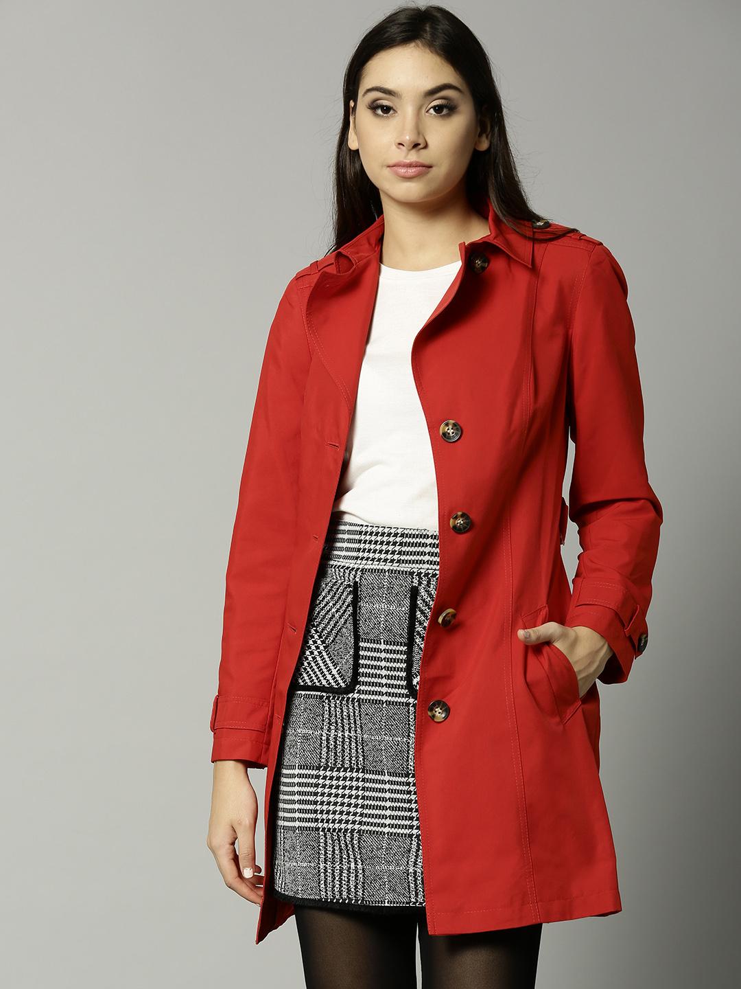 Buy Marks Spencer Women Solid Red Single-Breasted Longline