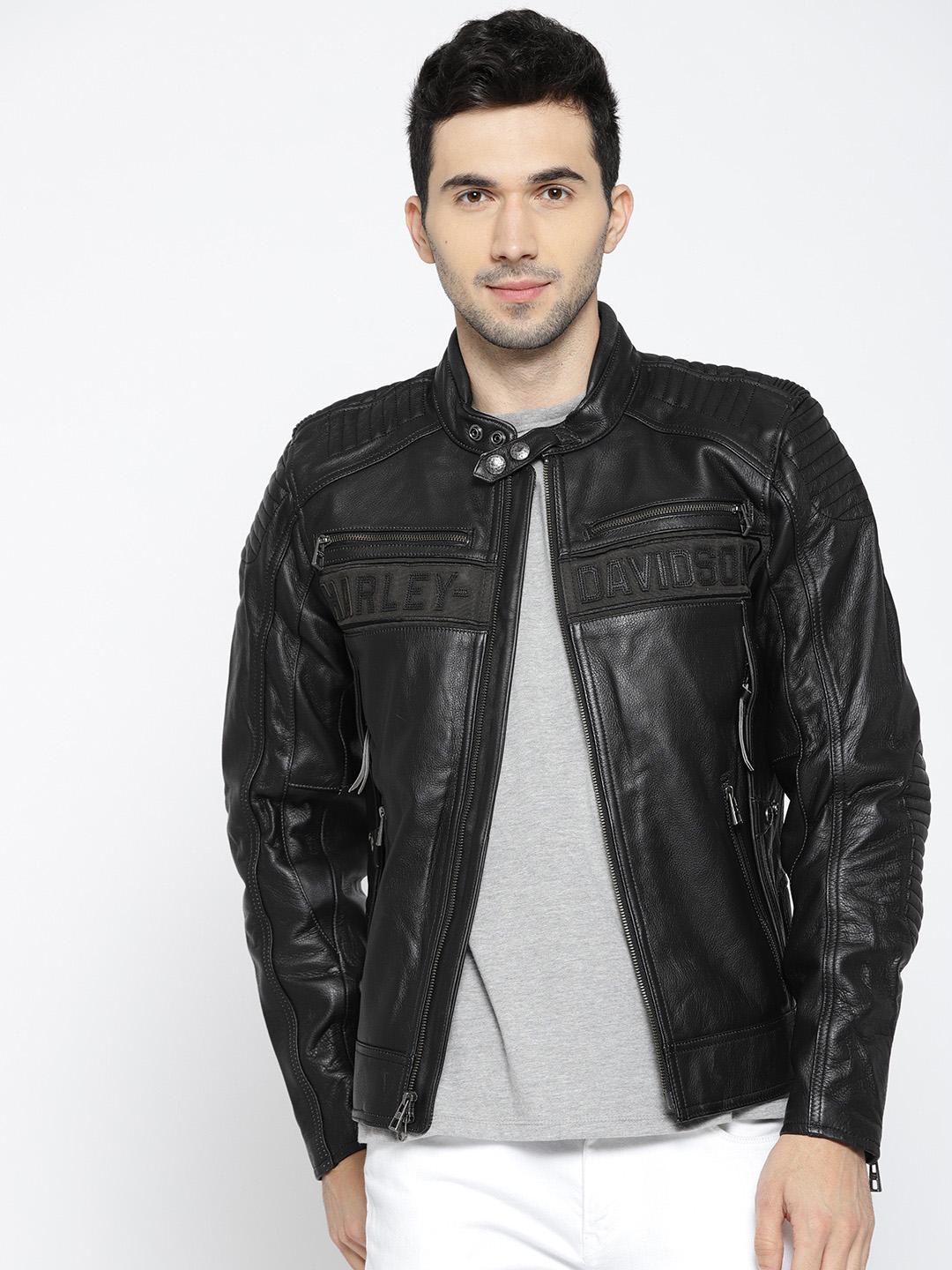 Buy Harley-Davidson Men Black Solid Leather Jacket - Jackets for