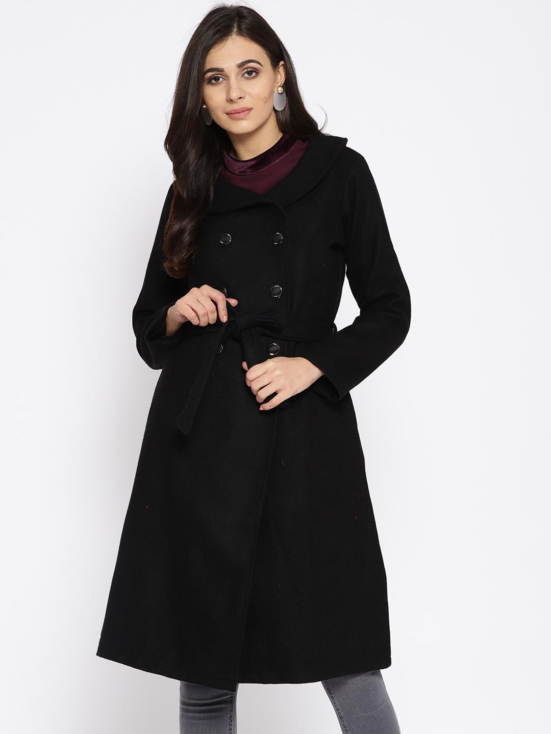 Buy Athena Women Black Solid Longline Overcoat - Coats for Women