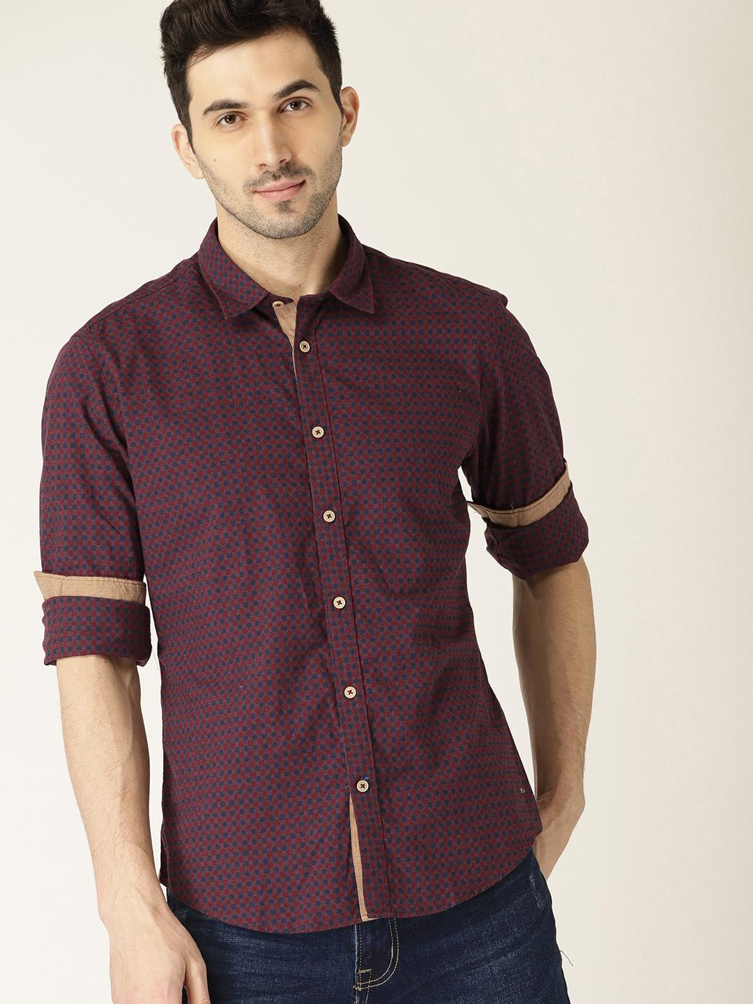 Buy ESPRIT Men Maroon Navy Blue Slim Fit Checked Casual Shirt