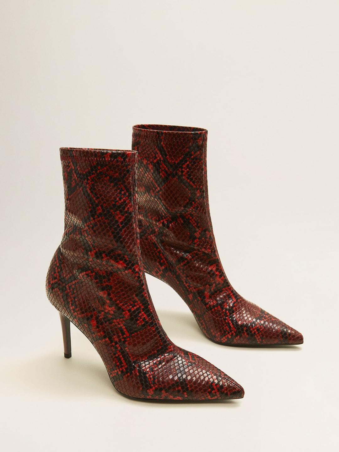 Buy MANGO Women Red Snakeskin-Textured Heeled Boots Boots for