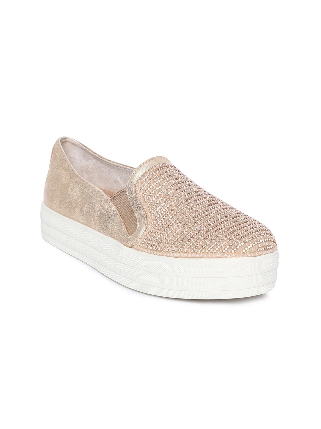 Buy Skechers Women Gold-Toned Double Up Shiny Dancer Slip-Ons - Main Image