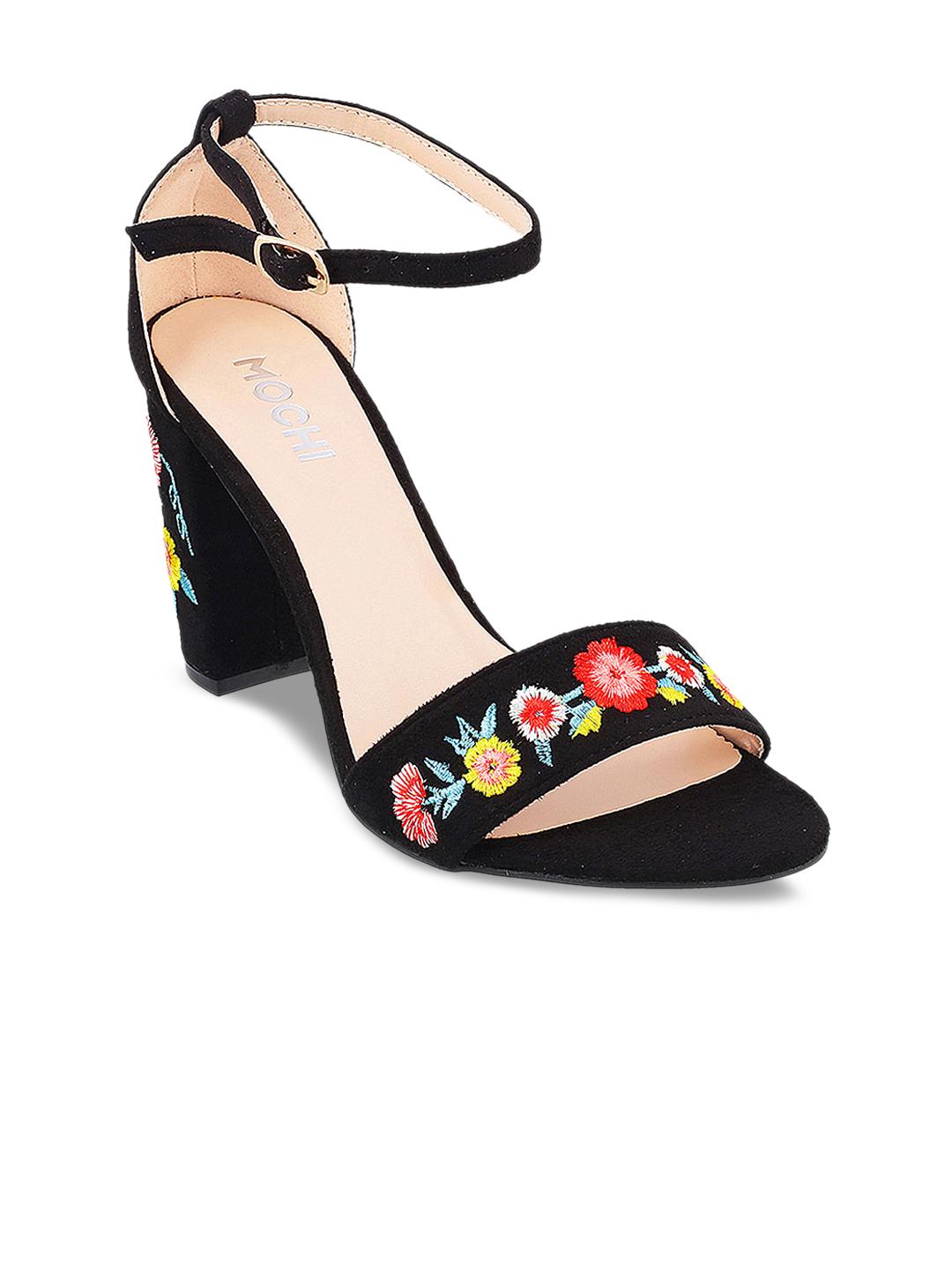 Buy Mochi Women Black Embroidered Heels Heels for Women 7824039