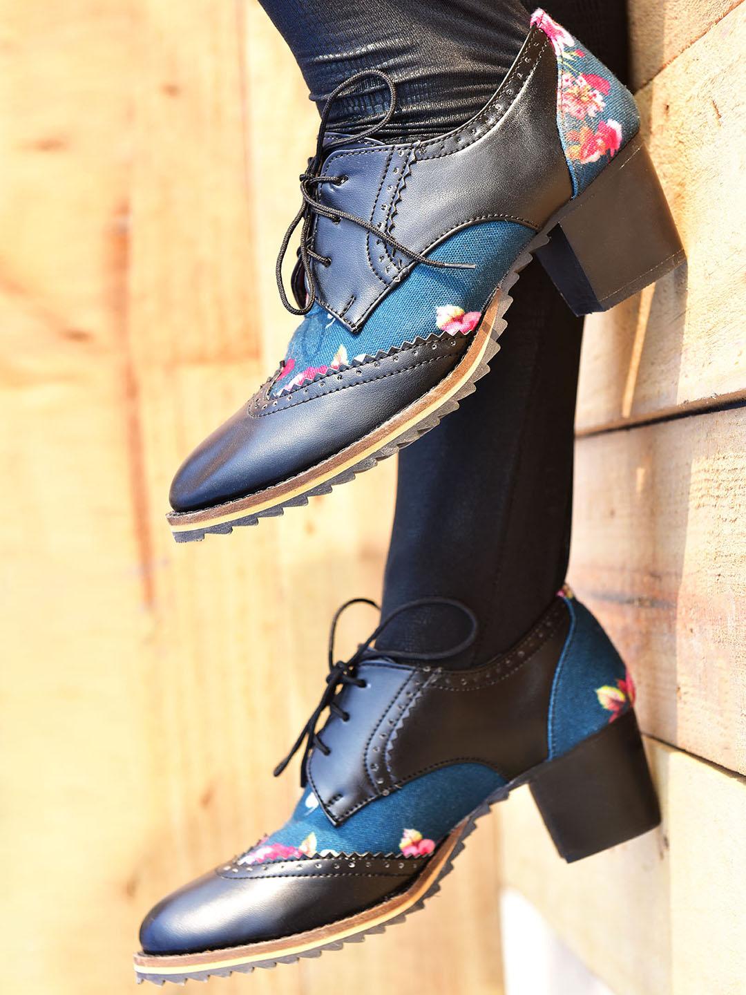 Buy Street Style Store Women Black Printed Heeled Brogues Casual