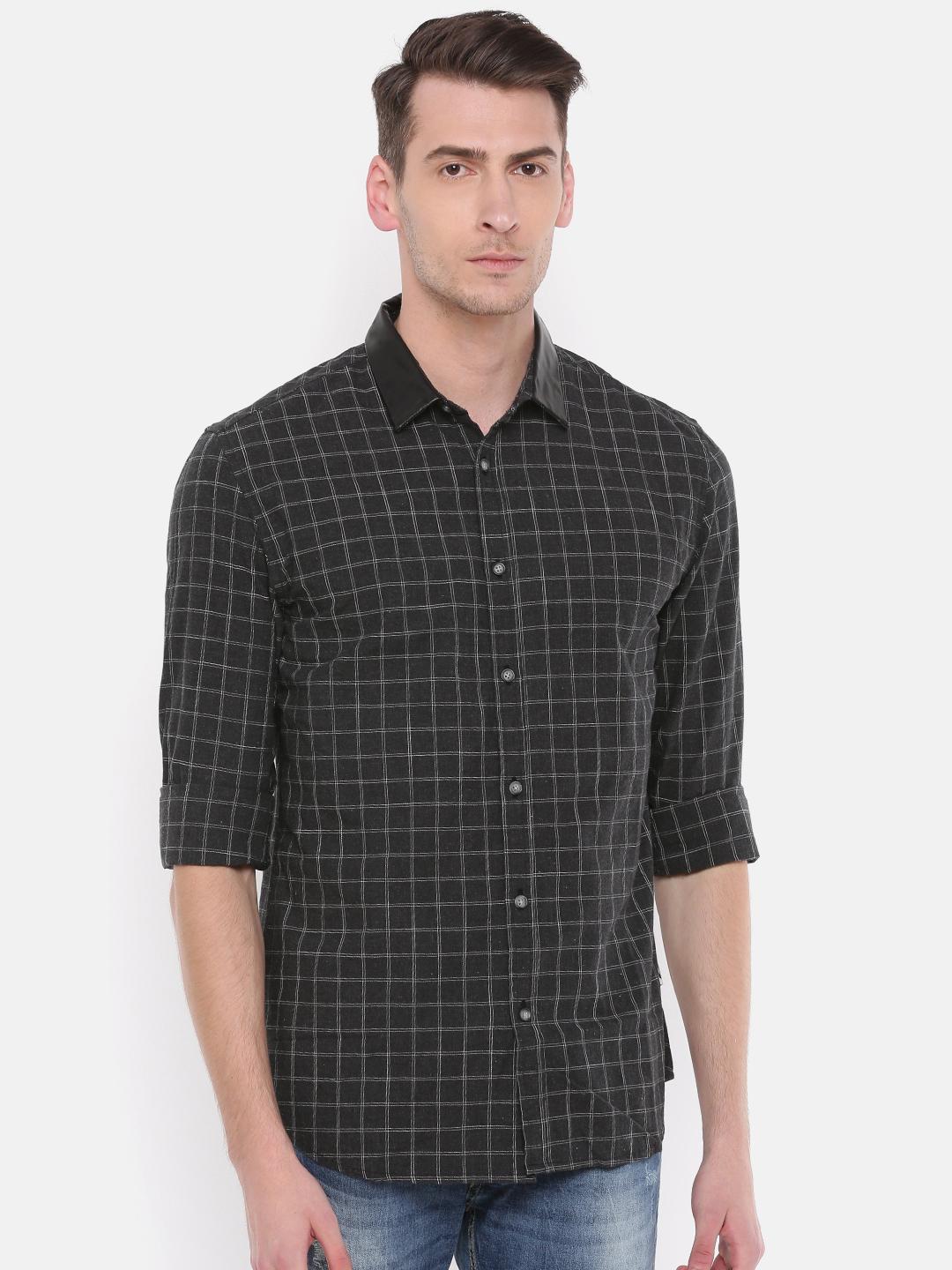 WOOL CHECK SHIRT / BLACK×GRAY Buy Jack & Jones Men Charcoal Grey Slim Fit Checked Casual Shirt