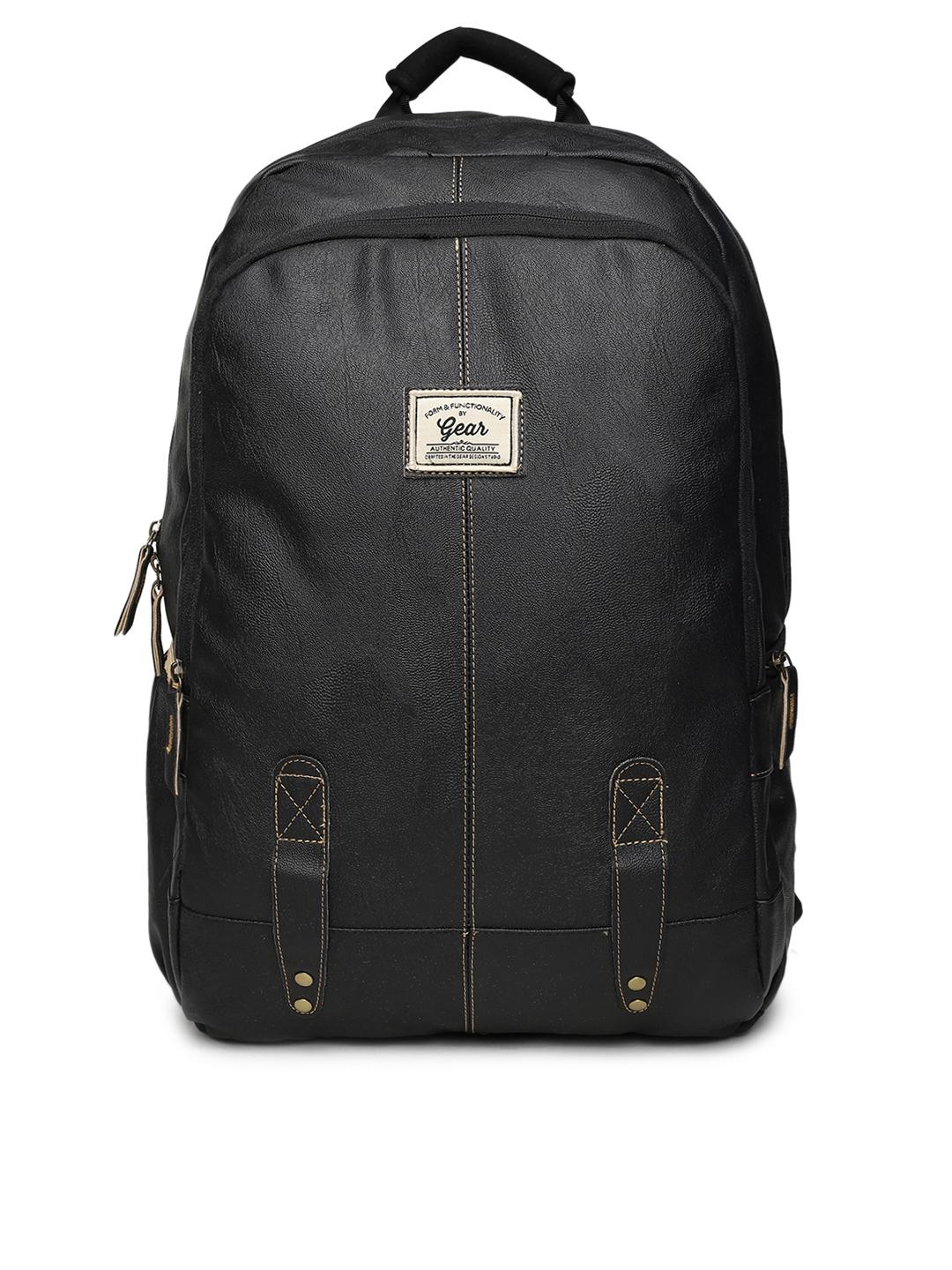 Gear Unisex Black Faux Leather Solid Backpack