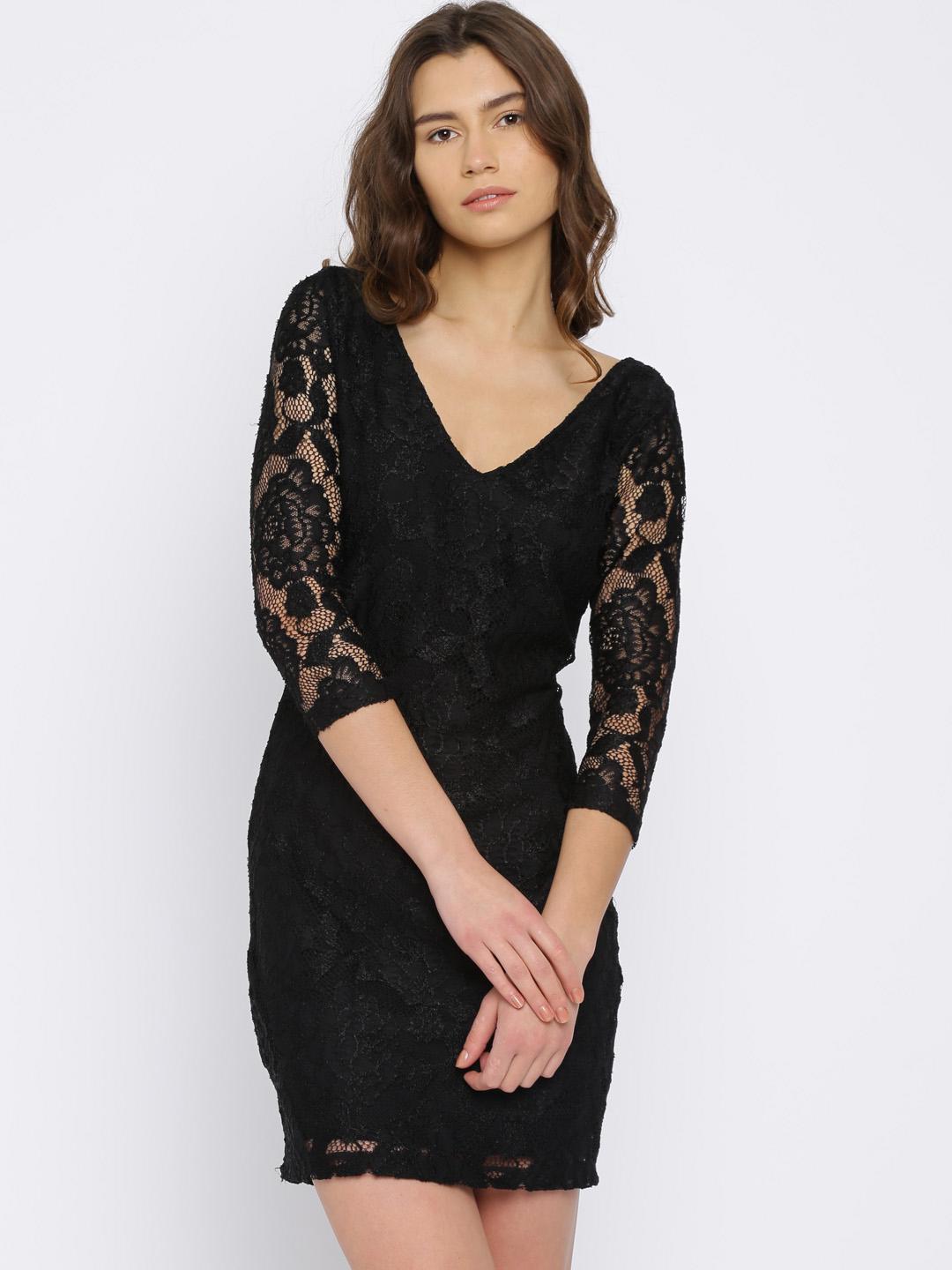 chinese dress ladies MARQUEE Black Cut-Out Lace Dress