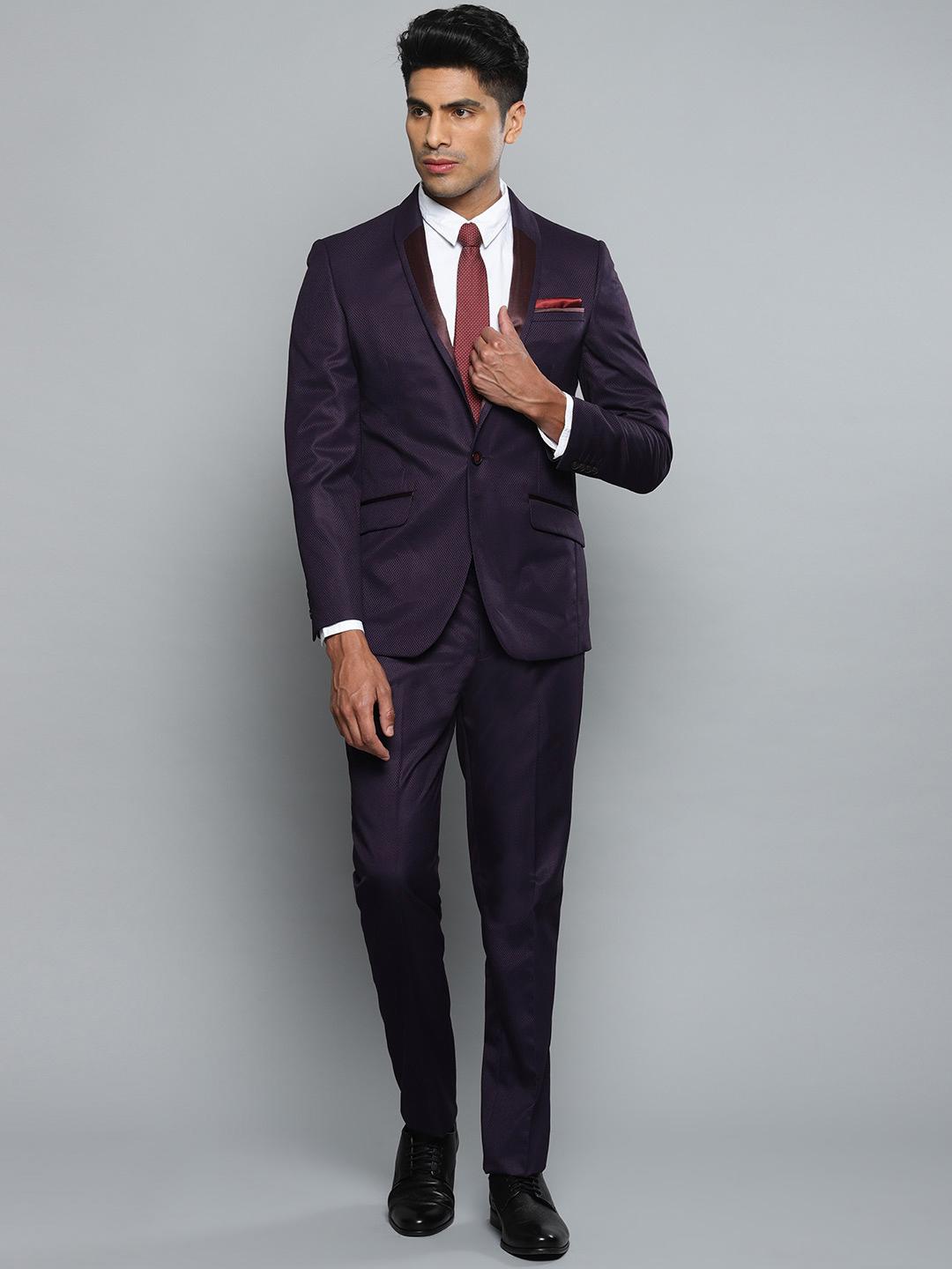 Buy Louis Philippe Men Purple Self-Design Slim Fit Formal Tuxedo