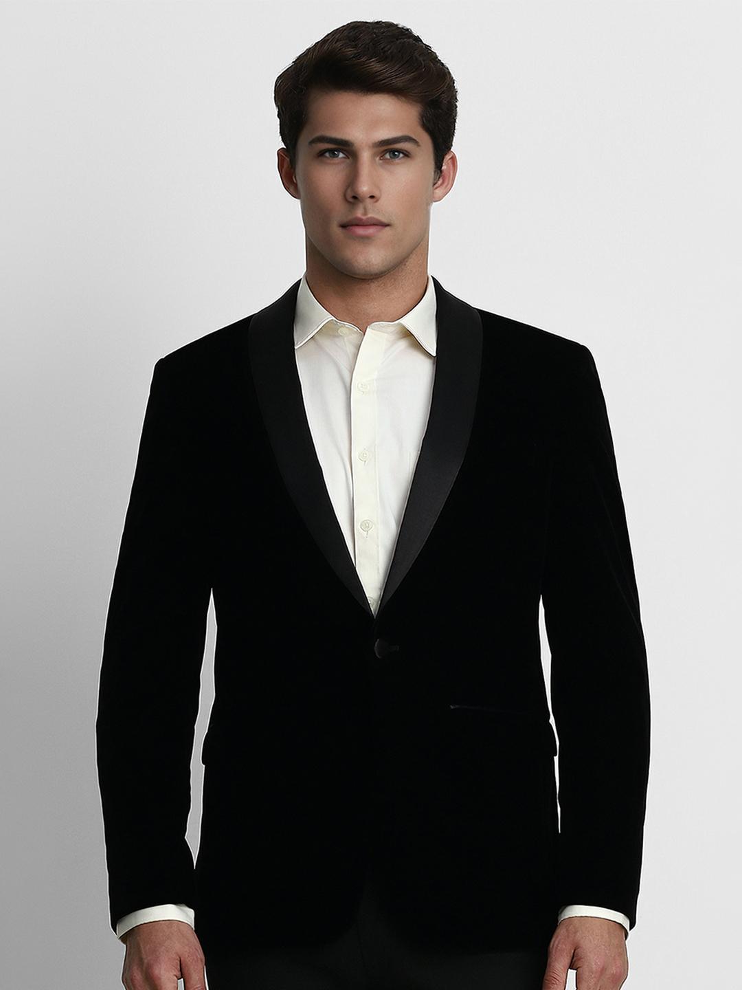 Louis Philippe Men Black Solid Slim-Fit Tuxedo Blazer
