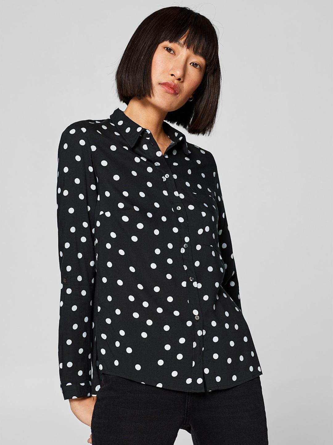 Buy ESPRIT Women Black White Regular Fit Polka Dot Print