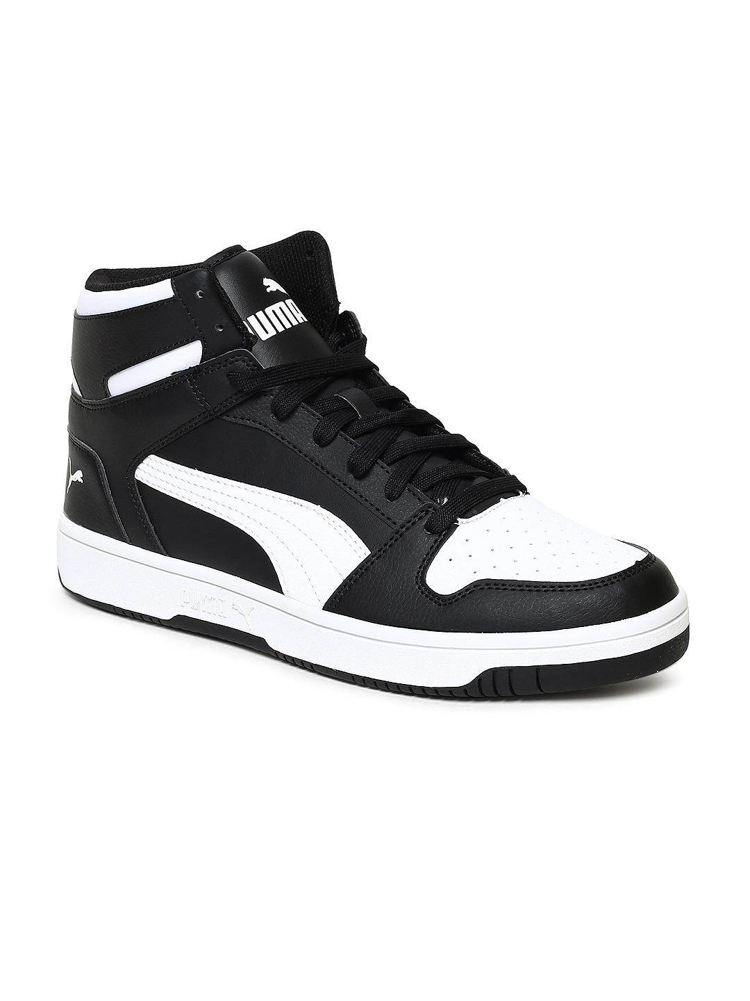 Buy Puma Men Black \u0026 White Rebound LayUp Colourblocked Mid-Top Sneakers -  Casual Shoes for Men 8478083 | Myntra