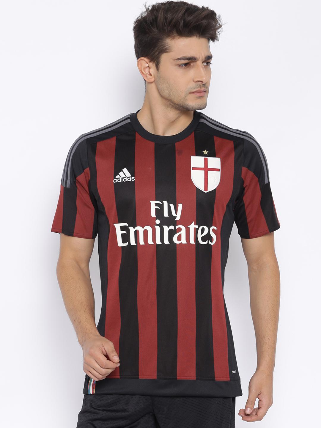 Buy ADIDAS Black & Red Striped ACM Football T-shirt - Tshirts for