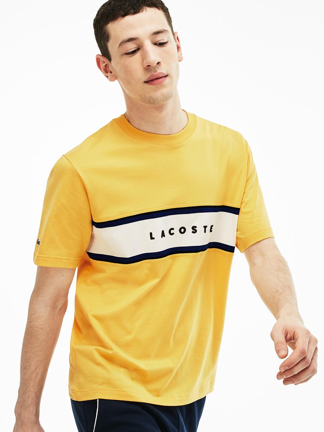 LACOSTE 半袖Tシャツ イエロー Buy Lacoste Men Yellow Printed Round Neck Pure Cotton T-shirt