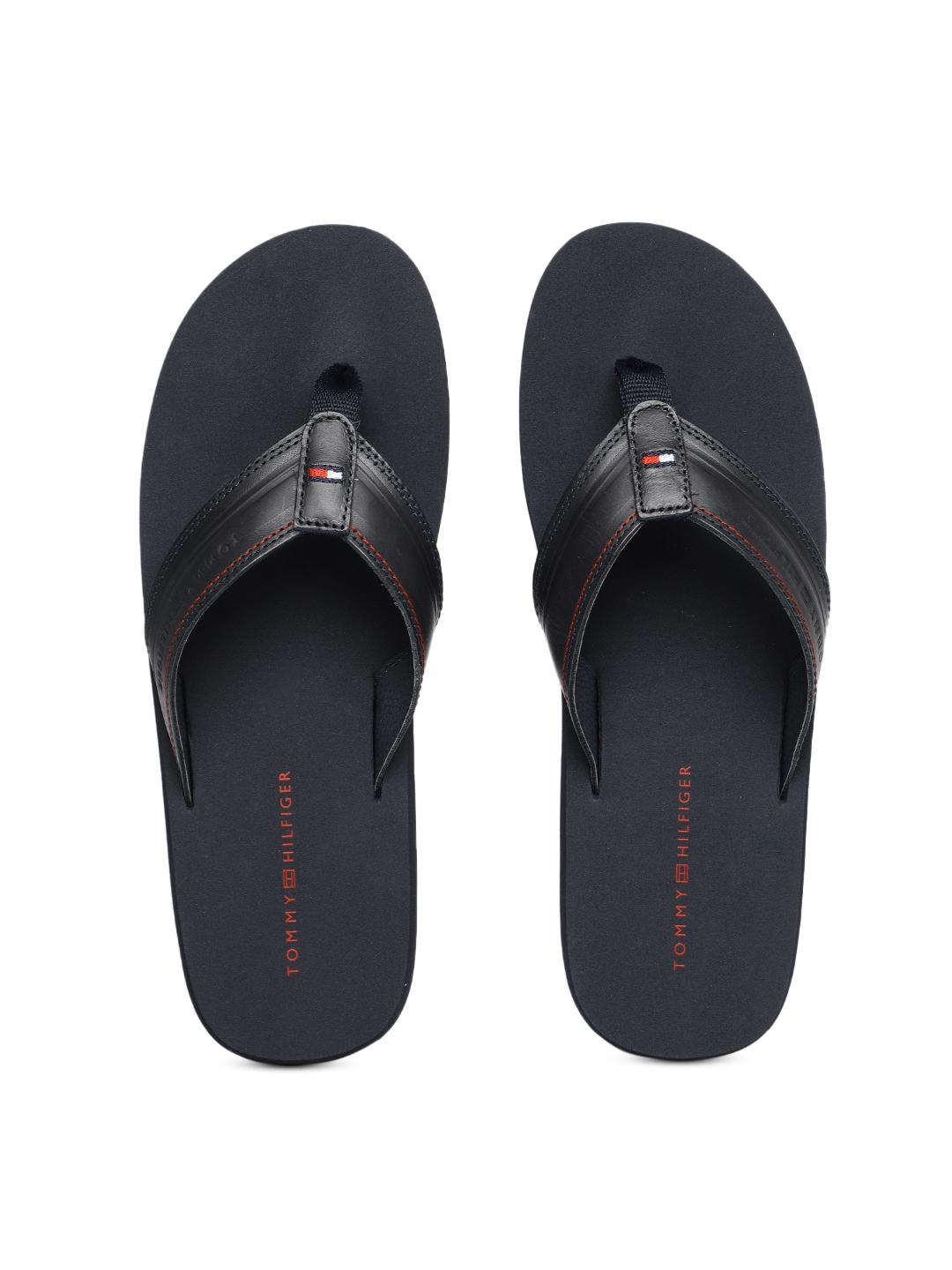 Buy Tommy Hilfiger Men Black Solid Leather Thong Flip-Flops - Flip