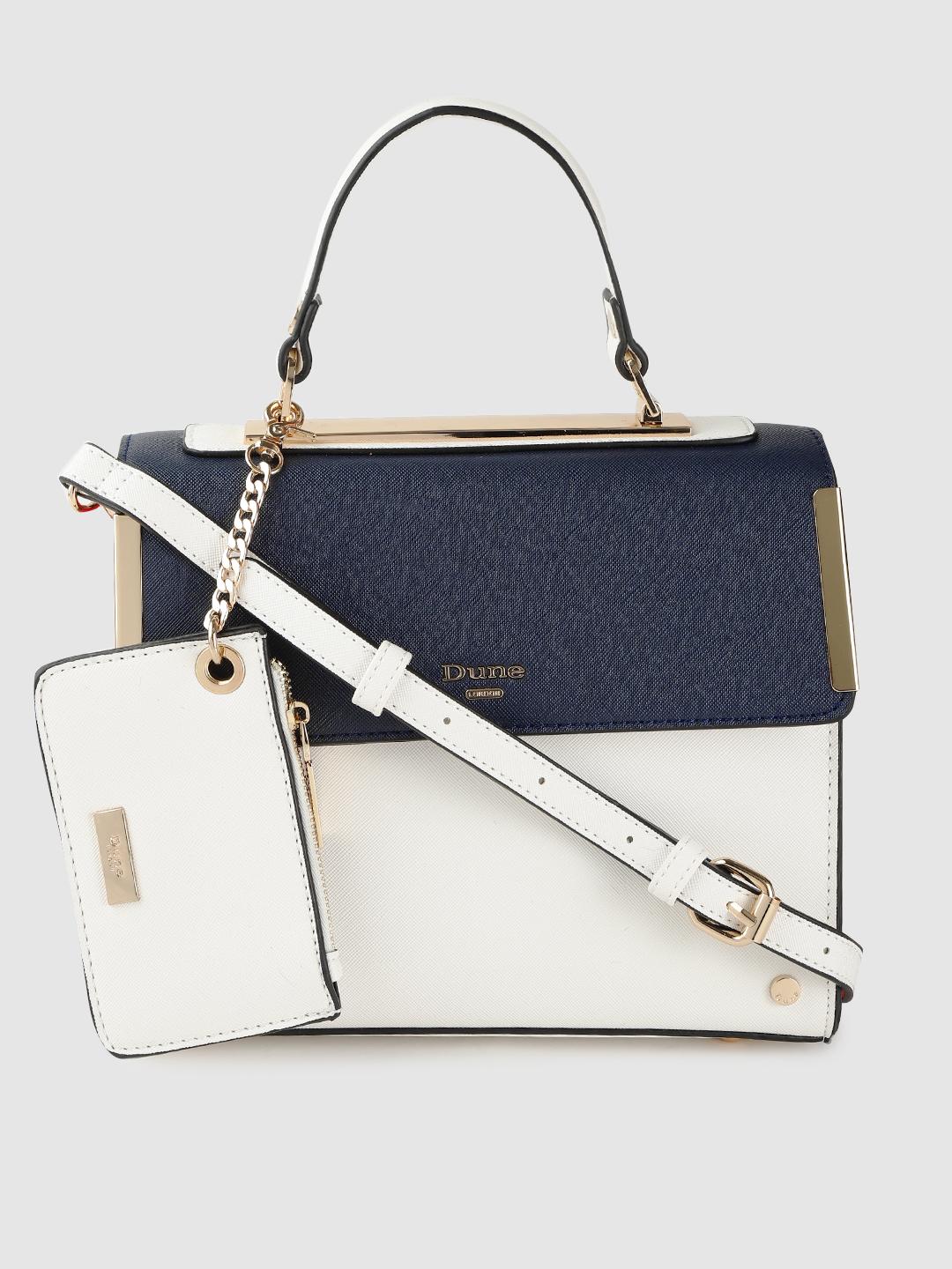 Buy Dune London White Navy Blue Colourblocked Satchel with Pouch