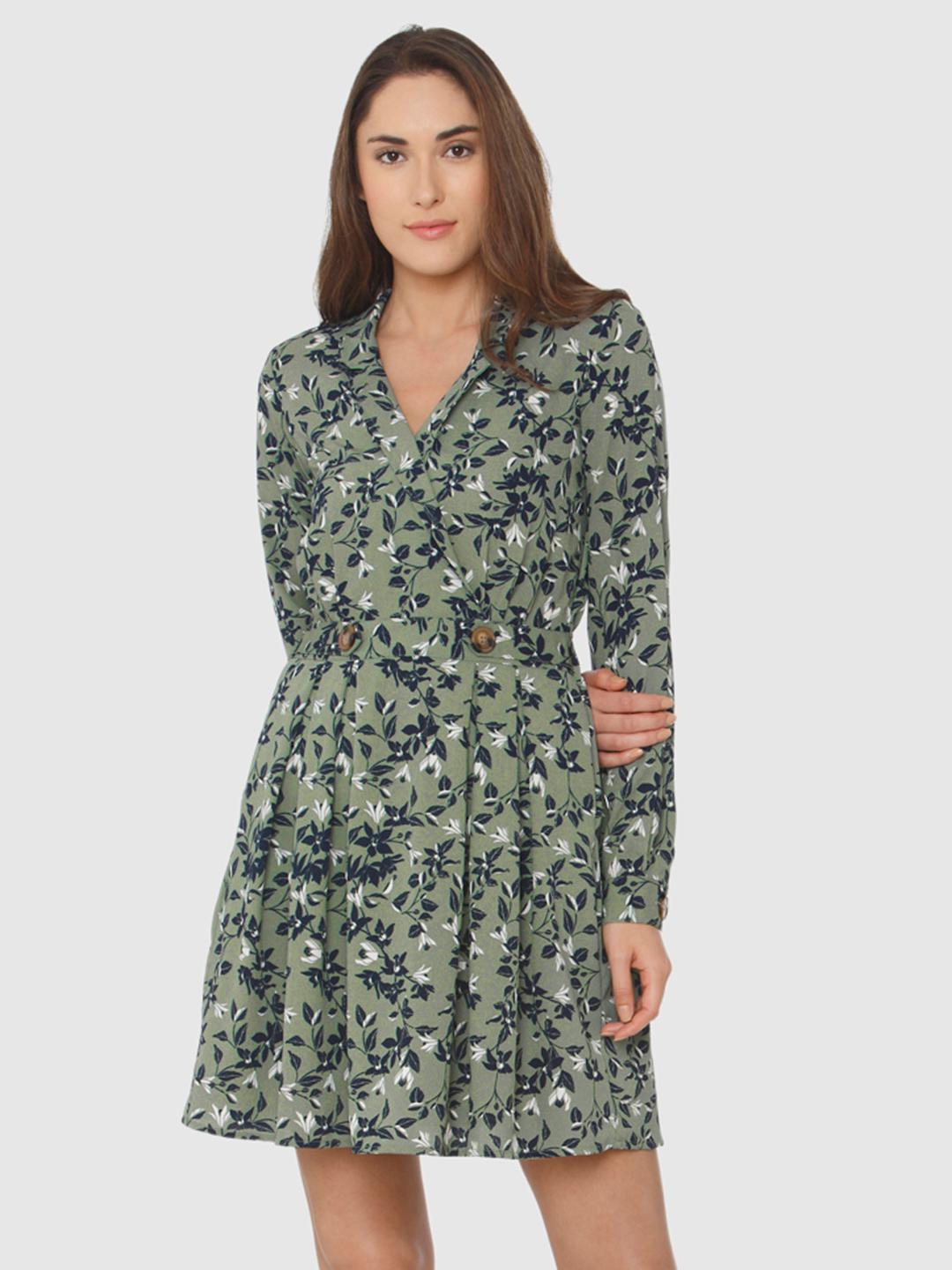Buy Vero Moda Women Olive Green Printed Fit and Flare Dress - Dresses for  Women 8828855 | Myntra