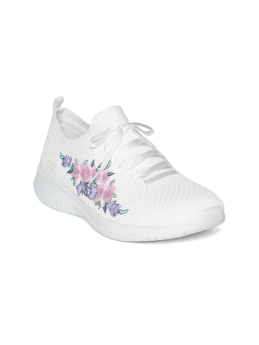 Buy Skechers Women White Ultra Flex Fresh Pick Floral Embroidered