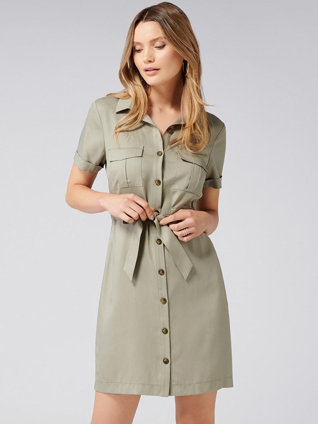 Buy Forever New Women Khaki Solid Shirt Dress - Dresses for Women 9016319 |  Myntra