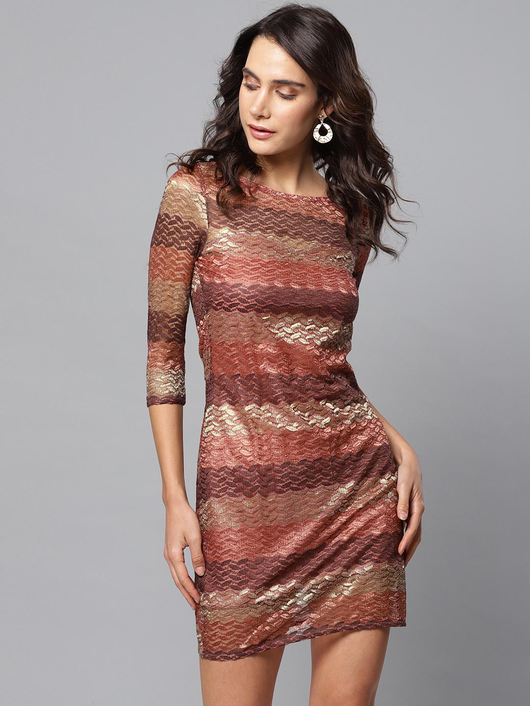 peach brown color dress 70's Brown And Peach long Sleeve Mini Color Block Dress – Hamlets Vintage main image 1