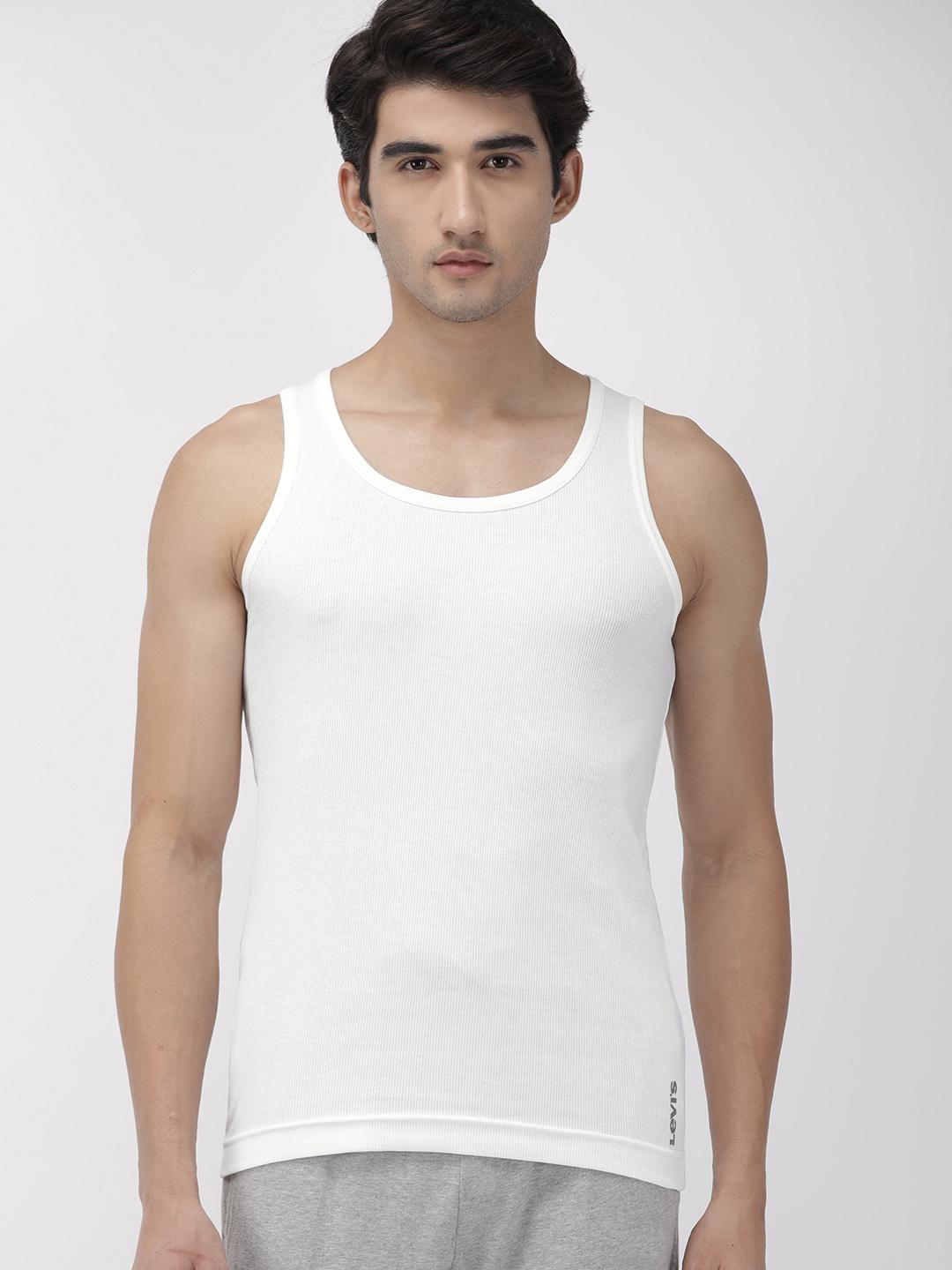 Levis Men Solid Round Neck Sleeveless Pure Cotton Rib Vest