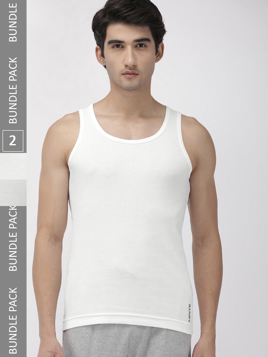 Levis Men Pack of 2 Solid Round Neck Sleeveless Pure Cotton Rib Vests