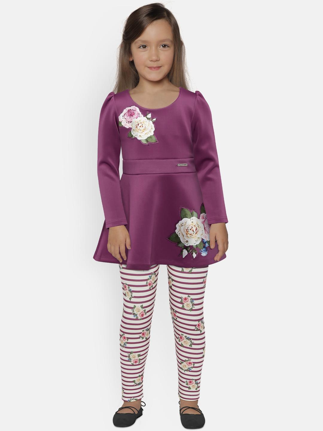 Buy Peppermint Girls Mauve Fit and Flare Dress with Leggings - Dresses for  Girls 9549417 | Myntra