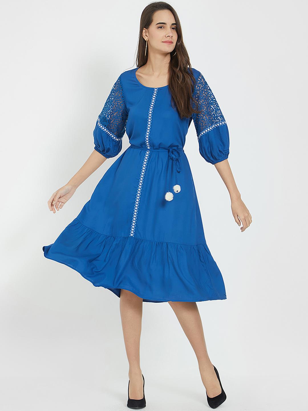 Buy Fusion Beats Women Blue Solid A-Line Dress - Dresses for Women 9566249  | Myntra