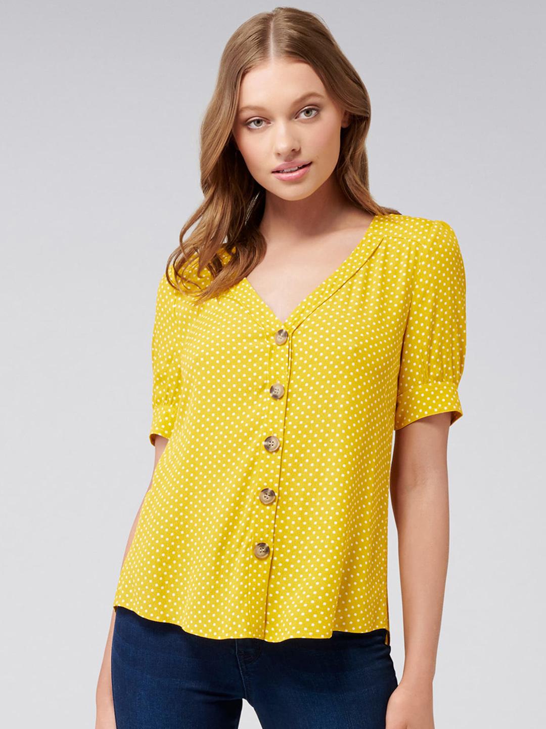 Buy Forever New Women Yellow Printed Shirt Style Top - Tops for