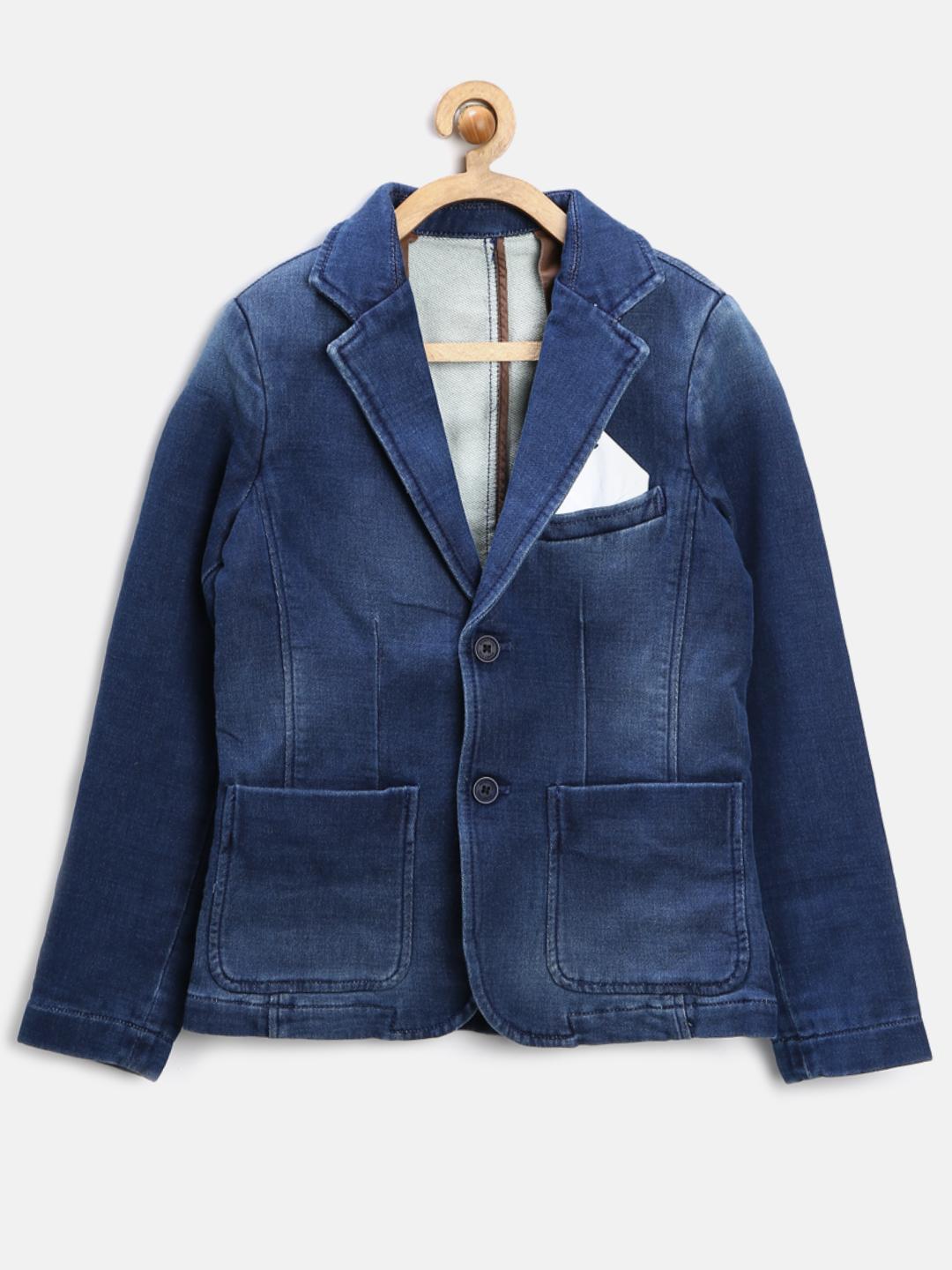 Buy United Colors of Benetton Boys Blue Washed Denim Blazer