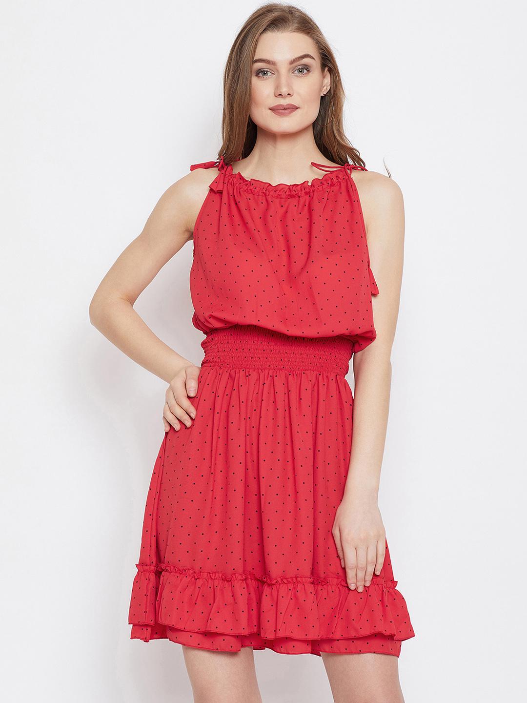 Buy PANIT Women Red Printed Blouson Dress - Dresses for Women 9872691