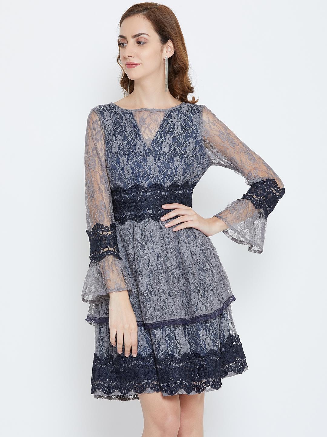 Buy LA LOFT Women Grey & Navy Blue Lace Fit & Flare Dress - Dresses for  Women 9953947 | Myntra
